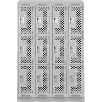 Clean Line Lockers, 3 -tier, Bank of 4, 48" x 12" x 82", Steel, Grey, Rivet (Assembled), Perforated Advanced Consulting and Training Ltd.