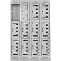 Clean Line Lockers, 3 -tier, Bank of 4, 48" x 12" x 82", Steel, Grey, Rivet (Assembled), Perforated Advanced Consulting and Training Ltd.