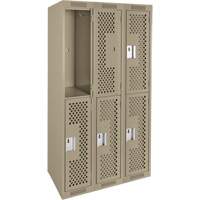 Clean Line Lockers, 2 -tier, Bank of 3, 36" x 15" x 72", Steel, Beige, Rivet (Assembled), Perforated Advanced Consulting and Training Ltd.