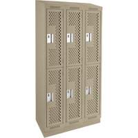 Clean Line Lockers, 2 -tier, Bank of 3, 36" x 15" x 82", Steel, Beige, Rivet (Assembled), Perforated Advanced Consulting and Training Ltd.