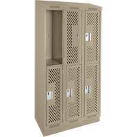 Clean Line Lockers, 2 -tier, Bank of 3, 36" x 15" x 82", Steel, Beige, Rivet (Assembled), Perforated Advanced Consulting and Training Ltd.