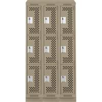 Clean Line Lockers, 3 -tier, Bank of 3, 36" x 12" x 82", Steel, Beige, Rivet (Assembled), Perforated Advanced Consulting and Training Ltd.
