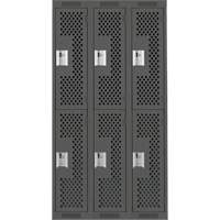 Clean Line Lockers, 2 -tier, Bank of 3, 36" x 15" x 72", Steel, Charcoal, Rivet (Assembled), Perforated Advanced Consulting and Training Ltd.