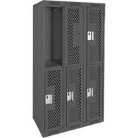 Clean Line Lockers, 2 -tier, Bank of 3, 36" x 15" x 72", Steel, Charcoal, Rivet (Assembled), Perforated Advanced Consulting and Training Ltd.