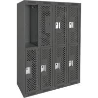 Casiers Clean Line, 2 niveaux, Bloc de 4, 48" x 12" x 72", Acier, Charbon, Rivet (assembl&eacute;), Perfor&eacute; Advanced Consulting and Training Ltd.