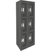 Clean Line Lockers, 3 -tier, Bank of 2, 24" x 12" x 72", Steel, Charcoal, Rivet (Assembled), Perforated Advanced Consulting and Training Ltd.