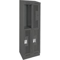 Clean Line Lockers, 2 -tier, Bank of 2, 24" x 15" x 82", Steel, Charcoal, Rivet (Assembled), Perforated Advanced Consulting and Training Ltd.