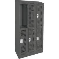 Clean Line Lockers, 2 -tier, Bank of 3, 36" x 15" x 82", Steel, Charcoal, Rivet (Assembled), Perforated Advanced Consulting and Training Ltd.