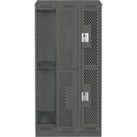 Clean Line Lockers, 2 -tier, Bank of 3, 36" x 15" x 82", Steel, Charcoal, Rivet (Assembled), Perforated Advanced Consulting and Training Ltd.