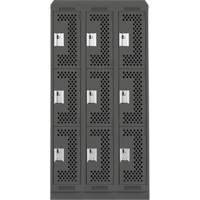 Clean Line Lockers, 3 -tier, Bank of 3, 36" x 12" x 82", Steel, Charcoal, Rivet (Assembled), Perforated Advanced Consulting and Training Ltd.