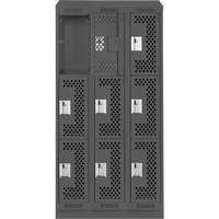 Clean Line Lockers, 3 -tier, Bank of 3, 36" x 12" x 82", Steel, Charcoal, Rivet (Assembled), Perforated Advanced Consulting and Training Ltd.