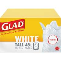 Tall 45L Unscented Garbage Bags, Regular, 24" W x 28" L, White Advanced Consulting and Training Ltd.