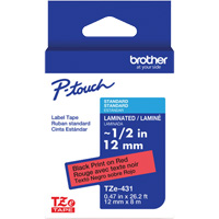Ruban lamin&eacute; TZe-431 pour &eacute;tiqueteuses P-Touch compatibles avec les rubans TZe, 12 mm x 8 m, Noir/rouge Advanced Consulting and Training Ltd.