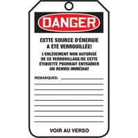 &eacute;tiquettes de verrouillage, Papier cartonn&eacute;, 3-1/8" la x 5-7/8" h, Français Advanced Consulting and Training Ltd.