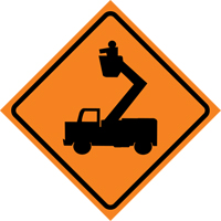 Man in Elevated Bucket Roll-Up Traffic Sign, 29-1/2" x 29-1/2", Vinyl, Pictogram Advanced Consulting and Training Ltd.