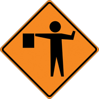 Tilt-Adjust Flagman Ahead Roll-Up Construction Sign, 36" x 36", Vinyl, Pictogram Advanced Consulting and Training Ltd.