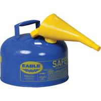 Bidon de s&eacute;curit&eacute; pour le k&eacute;ros&egrave;ne avec entonnoir, Type I, Acier galvanis&eacute;, 2,5 gal. US, Bleu, Homologu&eacute; FM/List&eacute; UL/ULC Advanced Consulting and Training Ltd.