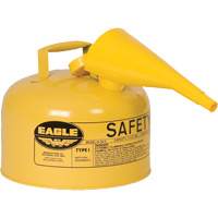 Bidon de s&eacute;curit&eacute; pour le diesel avec entonnoir, Type I, Acier galvanis&eacute;, 2,5 gal. US, Jaune, Homologu&eacute; FM/List&eacute; UL/ULC Advanced Consulting and Training Ltd.