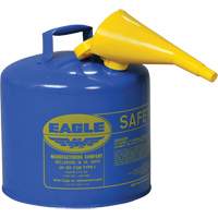 Bidon de s&eacute;curit&eacute; pour le k&eacute;ros&egrave;ne avec entonnoir, Type I, Acier galvanis&eacute;, 5 gal. US, Bleu, Homologu&eacute; FM/List&eacute; UL/ULC Advanced Consulting and Training Ltd.