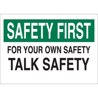 "Talk Safety" Sign, 10" x 14", Aluminum, English Advanced Consulting and Training Ltd.