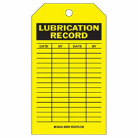 Lubrication Record Tags, Polyester, 4" W x 7" H, English Advanced Consulting and Training Ltd.