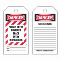 "Confined Space" Tags, Polyester, 3" W x 5-3/4" H, English Advanced Consulting and Training Ltd.